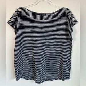 Jones New York Striped Cap Sleeve Nautical Button Shoulder Boat Neck Top Size L